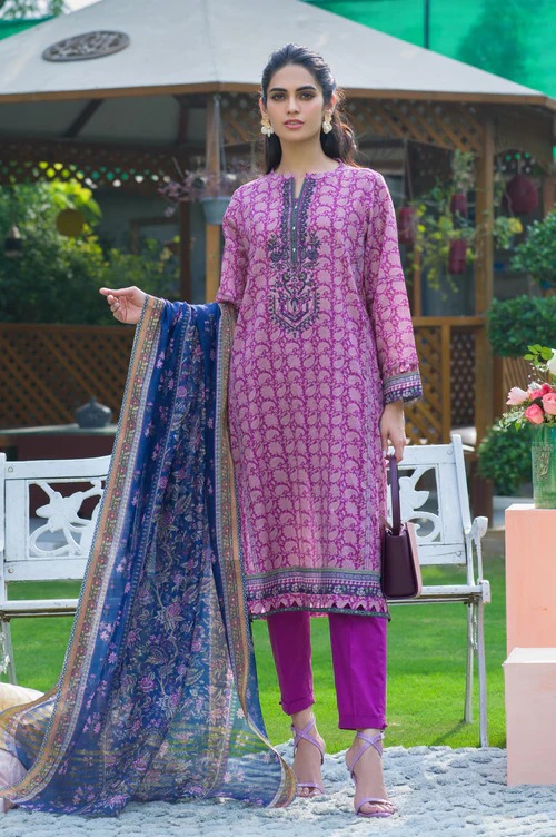 Stitched 3 Piece Embroidered Lawn with Slub Organza Suit
